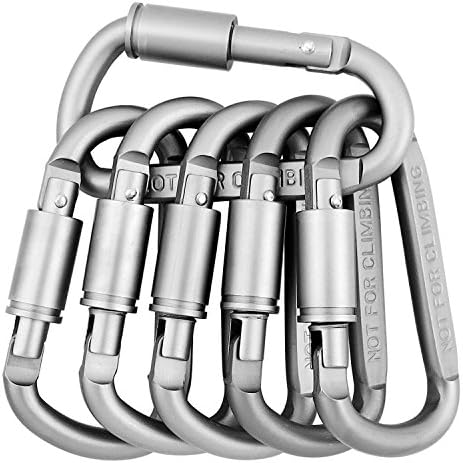 Selimo Aluminum D-ring Locking Carabiners 6 PCS Outdoor Keychain Buckles for Camping, Hiking, Fishing (Silver)