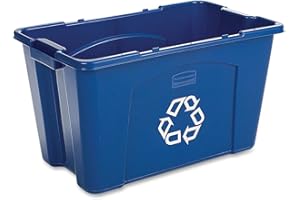Rubbermaid Commercial Products Stackable Recycling Bin, 18 Gallon, Blue Storage Container, For Garage/Kitchen use for Boxes/Paper Recycle (Pack of 6)