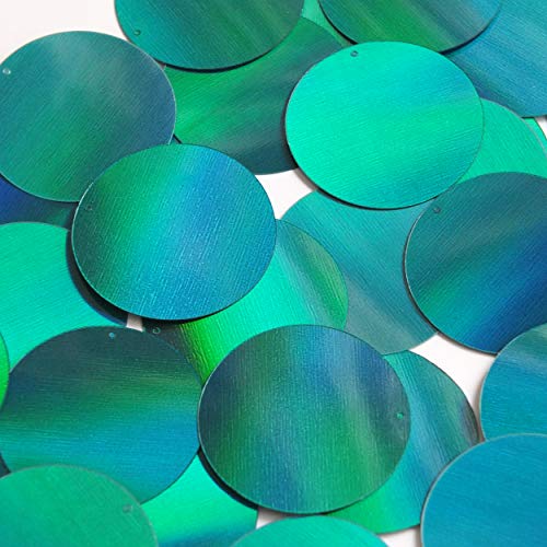 Round Flat Sequin 50mm Teal Lazersheen Rainbow Reflective Metallic. Couture Paillettes. Made in USA