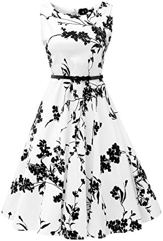 Mutelamb Women Vintage Sleeveless Dresses Floral robe Casual Party dress