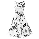 Mutelamb Women Vintage Sleeveless Dresses Floral robe Casual Party dress