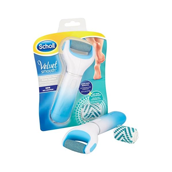 Scholl Velvet Smooth Electric Foot File with Exfoliating Refill, Blue