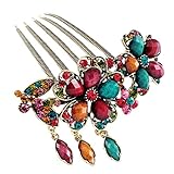 Voberry® Fashion Women Hair Accessory Retro Rhinestone Petal Tuck Comb Hair Fork 1 Pcs (C)