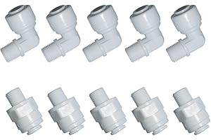 MALIDA Quick Connector Male Adapter Elbow and Straight Combination, 1/8 Inch NPT Thread x 1/4 Inch Tube OD Push to Connect Fittings, for Water Filter purification systems.(pack of 10)