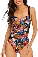 WIN.MAX One Piece Swimsuit Tummy Control Ruched Padded Plus Size C-DD Cup LF