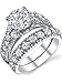 Womens 1.5 Carat Sterling Silver 925 Engagement Bridal Ring Set Round-Cut Cubic Zirconia