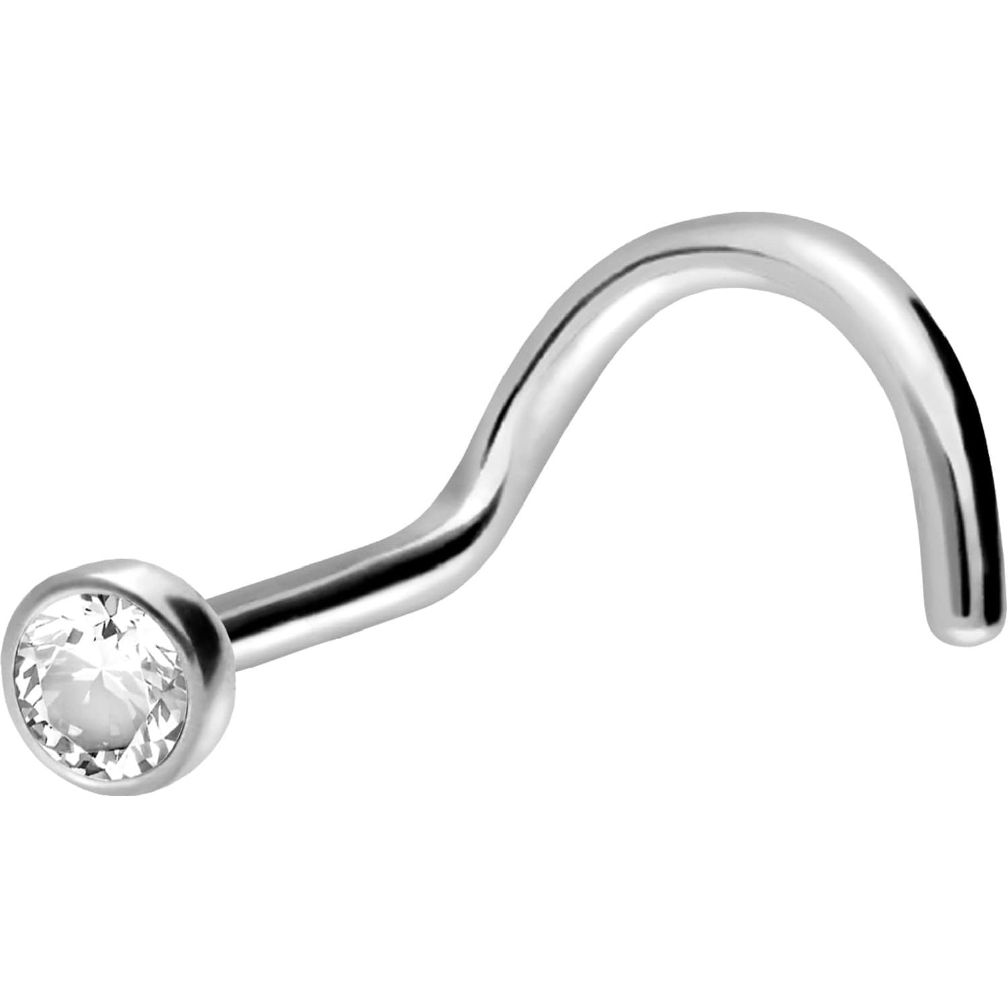 PIERCINGLINE surgical steel nose piercing with crystal disc in silver color/crystal clear