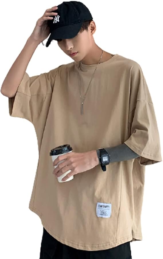 Amazon Huanggu フアングー ファッション メンズ 半袖 シャツ Tシャツ 重ね着風 丸襟 通気速乾 汗染み防止 柔らかい 快適 薄手 大きいサイズ 着痩せ カジュアル シンプル 夏服 Tシャツ カットソー 通販