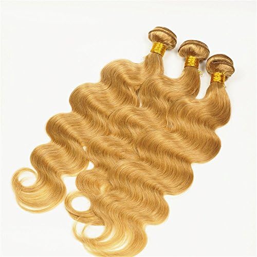 Stella Reina Golden Honey Blonde Brazilian Body Wave Virgin Hair Bundles Natural Hair Dye Color #27 Strawberry Blonde Weave Sew In Human Hair Extensions Wig For Women 14" 16" 18"