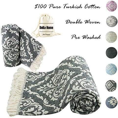 DoKa Home Turkish Towel - Full Cotton Peshtemal - Turkish Bath Towel 39x70 inches - Pre Washed, More Softly, Beach, Bath, Spa, Hammam, Super Soft Towels (Renaissance Design and Black Colors)