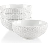 Buyajuju White Porcelain Small Bowls, 4.3 inch Honeycomb Grids Bowls for Ice Cream Yogurt Dessert Fruits 8 Ounce Bowl Set for Food Prep Rice Small Sid