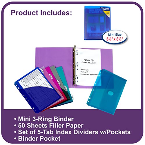 CLine Mini Binder Starter Kit, Includes Binder, Index Dividers, Filler