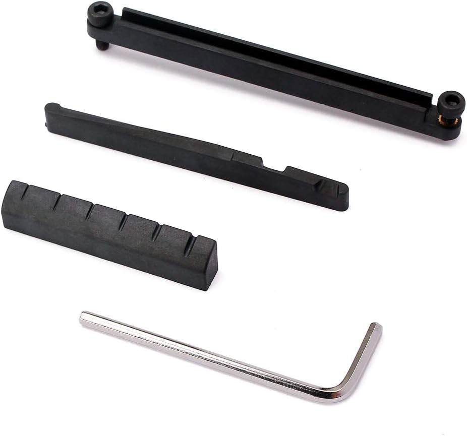 Alnicov Guitar Brigde Saddle Set,Adjustable Lifting Guitar Brigde Saddle Upper Lower Nut Set for 6 String Acoustic Folk,Black