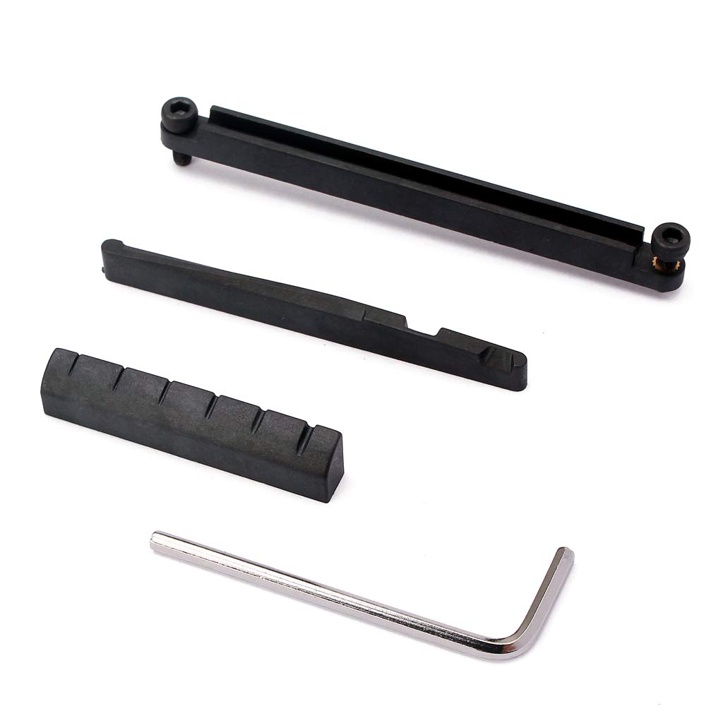 Alnicov Guitar Brigde Saddle Set,Adjustable Lifting Guitar Brigde Saddle Upper Lower Nut Set for 6 String Acoustic Folk,Black