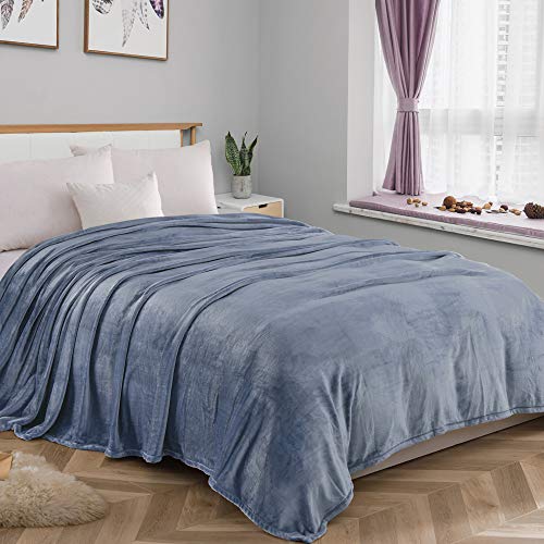 kawahome Washed Blue King Flannel Fleece Luxury Blanket Super Soft Plush Microfiber Solid Cozy Fuzzy Blanket for Bed Lightweight Couch/Sofa Blanket (108 x 90 Inch)