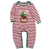 Babys Long Sleeve Striped Christmas Bodysuit Romper