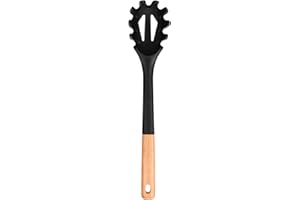 Silicone Pasta Fork, Kitchen Heat Resistant Noodle Spoon Server, BPA Free Spaghetti Strainer,12.8 inch (Black)