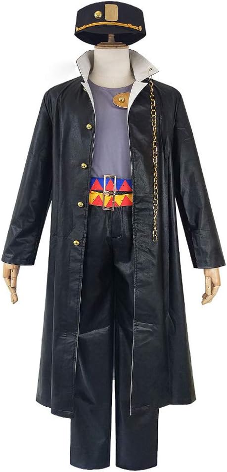 Kujo Jotaro Jacket Pants Set Anime JoJo's Fantastic Adventure Cosplay Costume Adult Set Halloween Party Dress Up (M) Black
