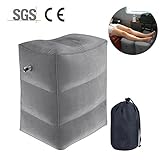 Jaklove Inflatable Travel Foot Rest Pillow Height-Adjustable Travel Pillow Leg Foot Rest Kids Airplane Bed Car Seat Footrest for Kids to Sleep on Flights or Cars, Buses, Trains, Office(Gray)