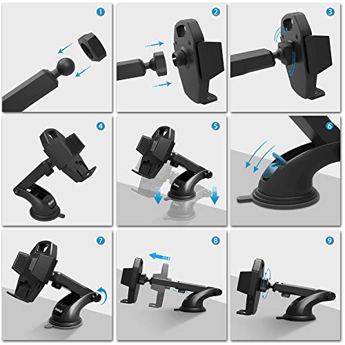 Soporte-Mvil-Coche-Beikell-Soporte-del-Coche-Mvil-Universal-para-Parabrisas-y-Salpicadero-con-Ventosa-de-Gel-Fuerte-y-Brazo-Ajustable-Giro-360-Grado-para-iPhone-X876-Samsung-S7S8-y-Ms