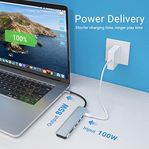 Adaptador Hub USB C, 7 en 1 con Salida HDMI 4K, Compatible con computadoras portátiles y Otros Dispositivos Tipo C (Lector de Tarjetas PD TF 100W)