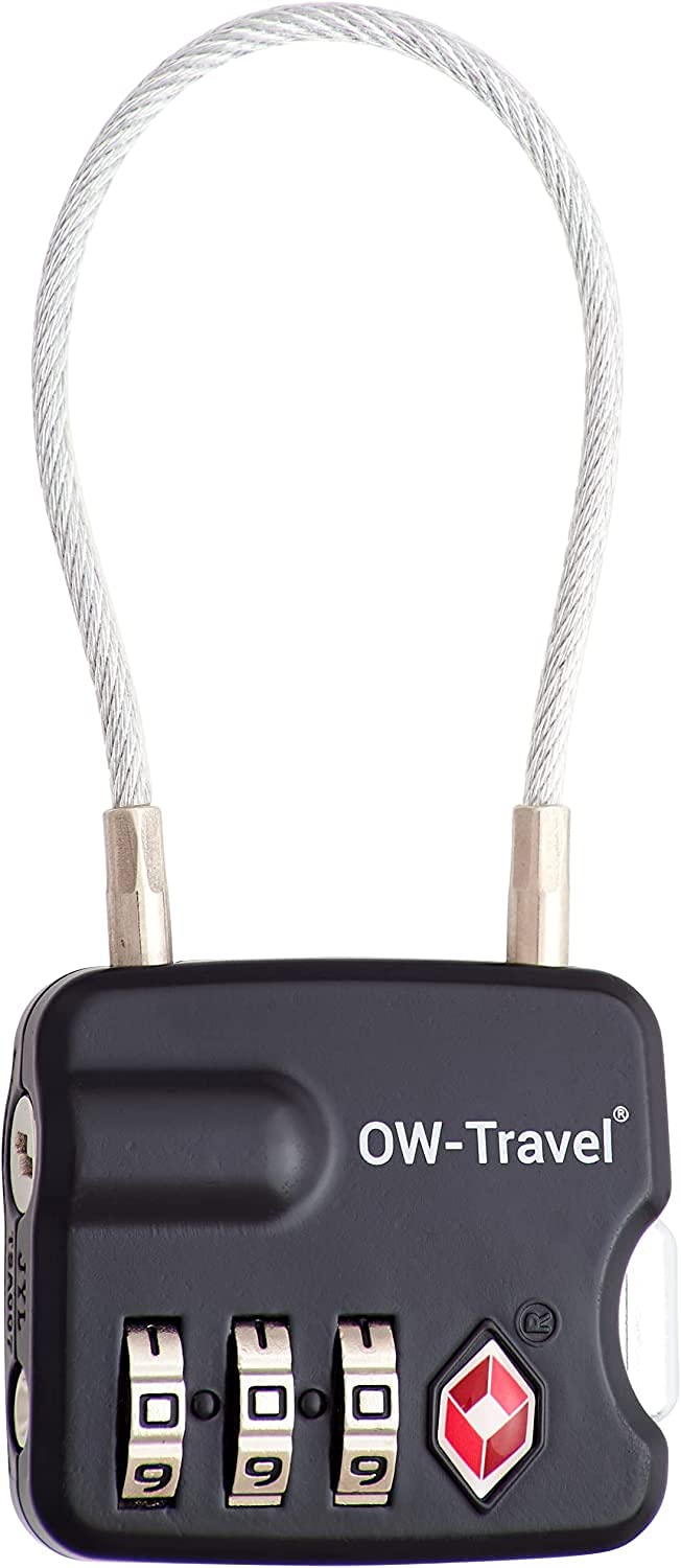 OW-Travel TSA Approved Luggage Locks Suitcase Locks (1 Pack Black) 3 Digit Flexible Cable Suitcase Padlock. Travel Bag Combination Luggage Padlocks for Suitcases. TSA Travel Lock for Bags and Cases