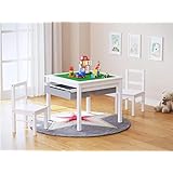 UTEX 2-in-1 Kids Multi Activity Table and 2 Chairs Set with Storage (White)