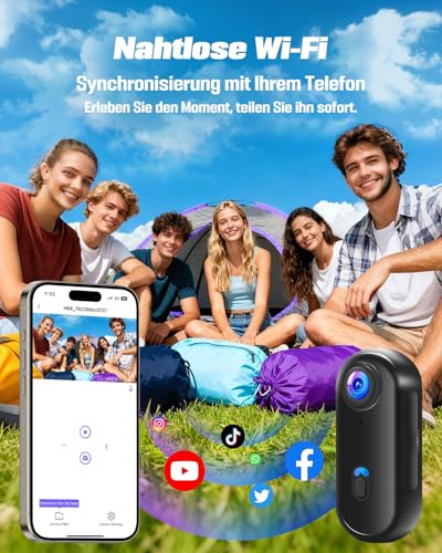NNYYMH WiFi Vlog Camera, 4K Magnetic Hands-Free Sports Camera with 360° Rotatable Clip, Waterproof Case for Walks with Animals, Cycling, Travel, Vlog, Motorcycle Dashcam