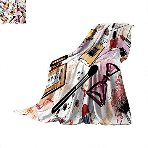 Anhuthree Girls Digital Printing Blanket Cosmetic and Makeup Theme Pattern with Perfume Lipstick Nail Polish Brush Modern Lady Print Artwork Image 60"x50" Multicolor