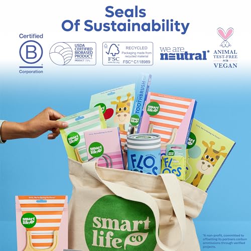 SmartLifeco Eco-Friendly Kids Flossers (200ct) - Dental Floss Picks for Children Made with Straw Wheat, Fluoride & PFA Free, Toothpick Flossing Sticks for Toddler Teeth, No Shred Thread, Unflavored