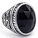 KONOV Mens Crystal Stainless Steel Ring, Classic Oval, Black, Size 10