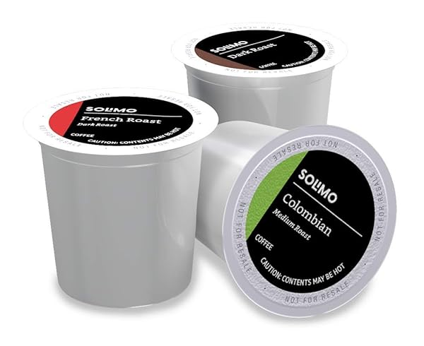 AMAZON BRAND – SOLIMO COFFEE PODS, ASSORTED PACK (FRENCH, DARK, COLOMBIAN), COMPATIBLE WITH KEURIG 2.0 K-CUP BREWERS, 100 COUNT