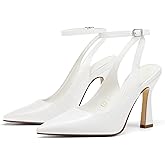 Coutgo Womens Closed Toe High Heels Slingback Pointed Toe Pumps Ankle Strap Dress Shoes