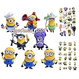 Minions Action Figures | Despicable Me Set of 8 Piece Toys Cake Topper + Minion Stickers | by ToysOutlet_USA