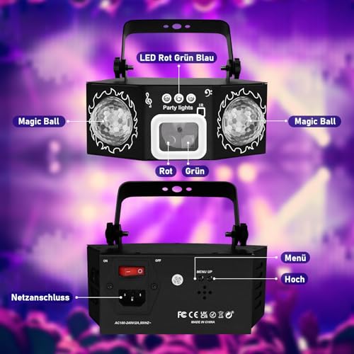 Vicalo Disco Licht mit Dual Disco Bällen – RGB Sound-aktivierte Partylichter, Stroboskop Effekt Licht für DJ, KTV, Club, Weihnachtsfeier