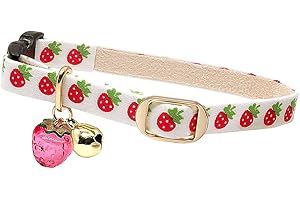 PetSoKoo Cute Cat Collar with Bell and Strawberry Charm.100% Cotton.Safety Breakaway Soft.for Girl Boy Male Female Kitten Collar