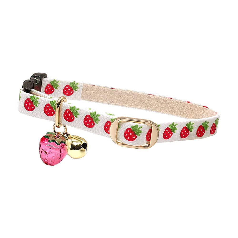 PetSoKoo Cute Cat Collar With Bell and Strawberry Charm.100% Cotton.Safety Breakaway Soft.For Girl Boy Male Female Kitten Collar