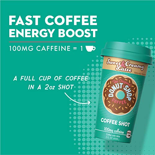 Donut Shop Coffee Shots - 100mg Caffeine, Sweet & Creamy Latte, Tasty coffee energy boost in a ready-to-drink 2-ounce shot, 6 pack