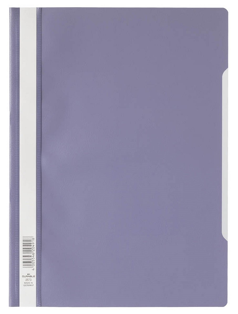 Durable Clear View A4 Document Folder Light Purple | Transparent Front Cover | Pack of 50 Folders | Ideal for Holding A4 Punched Documents