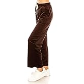LA12ST Women's Elastic Waist Velour Loose Wide Leg Pants Long Palazzo Casual Flare Jogger with Pockets