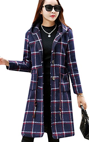ouxiuli Womens Check Winter Wool Peas Coat 1 L ouxiuli Womens Check Winter Wool Peas Coat 1 L