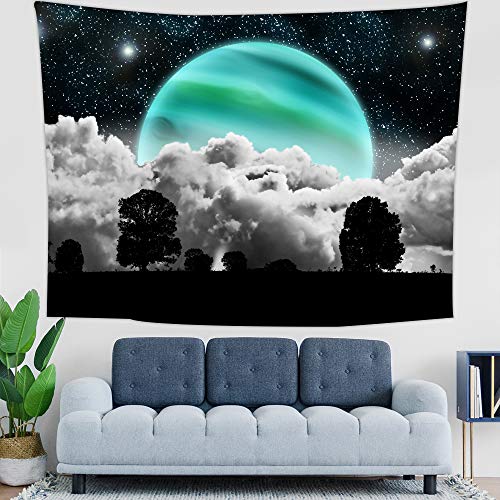 Hexagram Black and White Tapestry Wall Hanging Psychedelic Space Moon