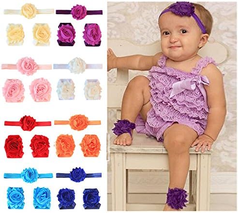Lovinglove Baby Girls Headbands and Barefoot Sandals Set,Baby Flower Bracelet (wh04-8pcs)