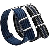 Nato Strap 2 Packs Canvas Fabric Nylon Watch Straps with Stainless Steel Buckle,Adebena Ballistic Replacement Nato Watch Bands Width 20mm Blue and Black/Grey/Blue