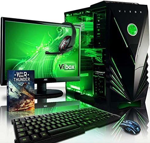 VIBOX Apache Package 9XSW - 4.1GHz 6-Core, GTX 960 Desktop Gaming PC, Computer with WarThunder Game Bundle Complete Full Package Including: Windows 10 Operating System, 22" Monitor, Headset, Gamer's Keyboard & Mouse Set AND a Neon Green Internal Lighting Kit PLUS a Lifetime Warranty Included* (New 3.5GHz (4.1GHz Turbo) AMD FX 6300 Six 6-Core Processor, 2GB Nvidia Geforce GTX 960 Graphics Card, Raijintek Aidos CPU Fan Cooler, 2TB Hard Drive, 8GB 1600MHz RAM)