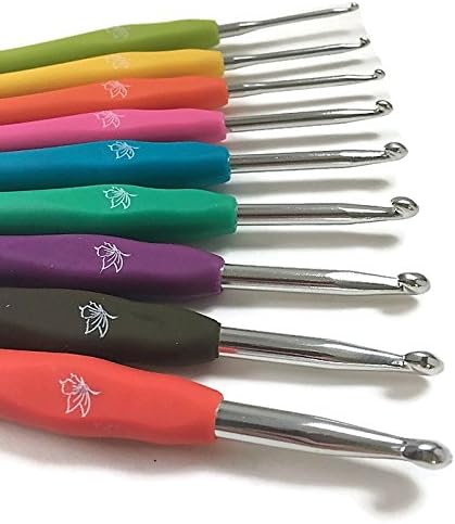 BEST Ergonomic Crochet Hook Set of 9 with Soft Rubber Handles for Extreme Comfort -Crochet for Longer, Great Gift for Beginners or Experienced Crocheters! Smooth Aluminum Needles for Yarn Size 2 ~ 6mm