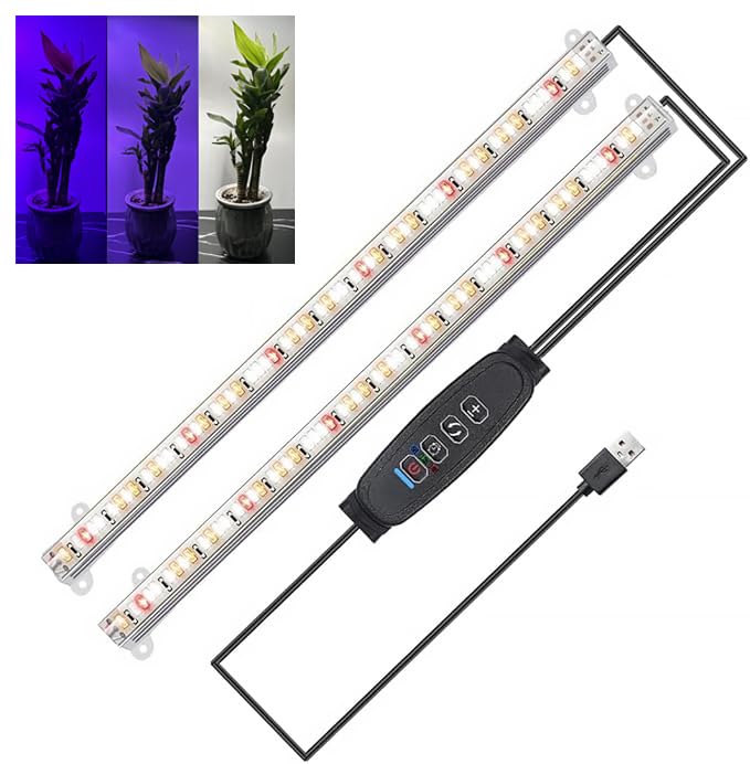 Craftsboys LED Plant Grow Light Strips Full Spectrum for Indoor Plants with Auto ON/Off Timer, 48 LEDs / 10 Dimmable Levels, Sunlike Grow Lamp for Hydroponics Succulent (Full Spectrum, Two Bars)