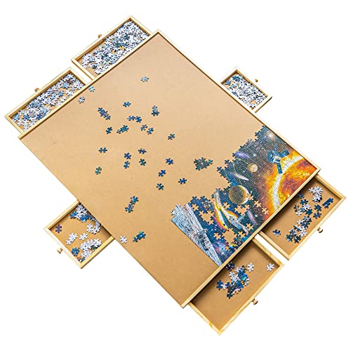 FUNPENY Portable Puzzle Board with Drawers, 1500 Pieces Wooden Large