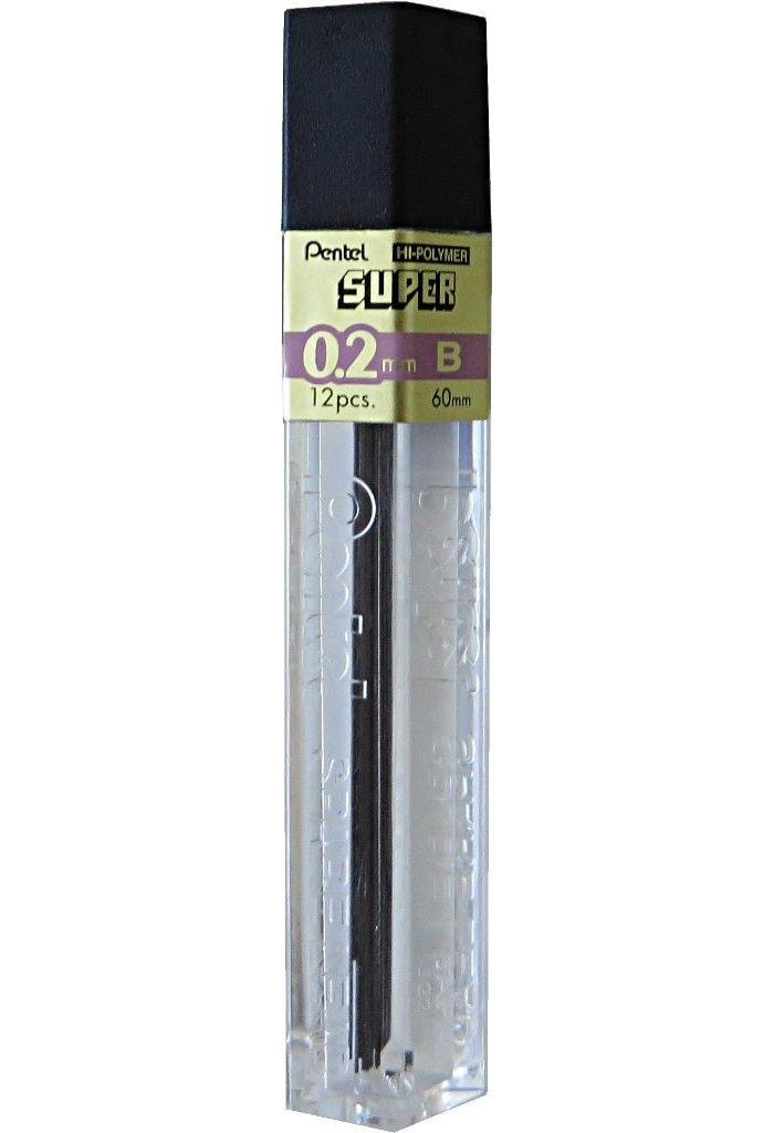 Pentel Super Hi-Polymer Pencil Lead 0.2 mm, B C502 for PP502 12 Leads per Pencil Orenz Sockets