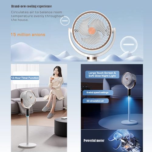 Floor Standing Fan with Remote Control - 8 Speed Adjustable Height, Timer, Shaking Head & Night Light, Quiet & Powerful Air Circulator for Bedroom, Home, Office - Household Pedestal Fans